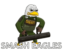 a cartoon of a bald eagle dressed as a sheriff holding a baton