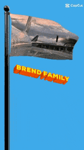 a flag with a picture of an airplane and the words brend family on it