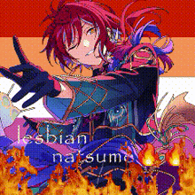 a pixel art of a girl with the words lesbian natsume on the bottom right