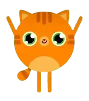 a cartoon cat with big green eyes is waving its paws