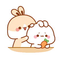 a cartoon rabbit is petting another rabbit with a carrot