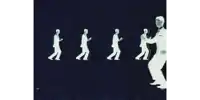 a drawing of a man walking in a row