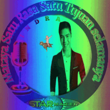 a man in a suit is in the center of a circle that says starmaker on it