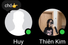 a picture of a man and a picture of a woman with the names huy and thiên kim