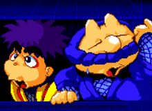 a pixel art drawing of a boy and a ninja