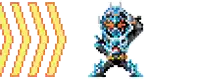 a pixel art of a robot with a shield and stars