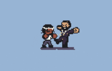 a pixel art of a man holding a gun
