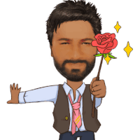 a cartoon of a man with a beard holding a rose in his mouth