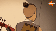 a cartoon of a man holding a guitar with nickelodeon written on the bottom