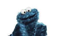cookie monster from sesame street is looking up with his mouth open