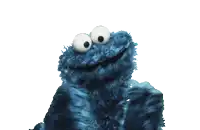 cookie monster from sesame street is looking up with his mouth open