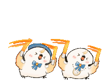 a cartoon of two birds holding flames in their hands