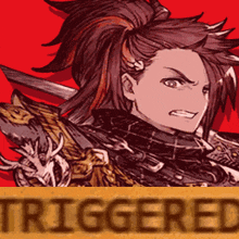 a cartoon of a man with a sword and the words triggered below him