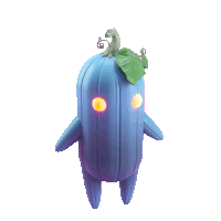 a blue toy with a green leaf on top of it