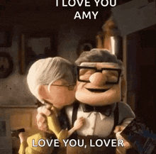 a cartoon character from up is kissing a little girl on the cheek .