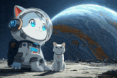 a cat in a space suit sits next to a cat