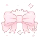 a pixel art illustration of a pink bow with a heart on it .