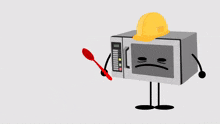 a cartoon of a microwave wearing a hard hat and holding a spoon