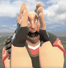 a cartoon character making a surprised face with his hands on his head