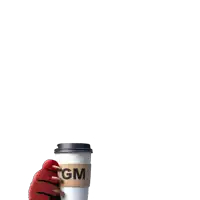a hand is holding a cup of coffee with gm written on it