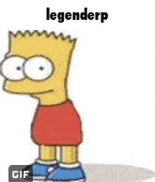 bart simpson is wearing a red shirt and blue shoes and standing in front of a white background .