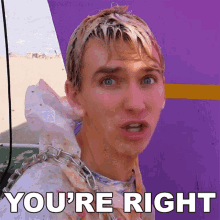 a man with a chain around his neck and the words " you 're right " on the bottom