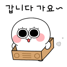 a cartoon character is sitting in a cardboard box with korean writing on the bottom