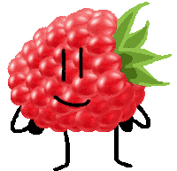 a cartoon illustration of a raspberry with a face and arms and legs
