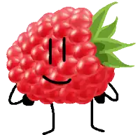 a cartoon illustration of a raspberry with a face and arms and legs