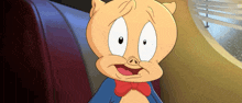 a cartoon pig wearing a bow tie and a blue jacket