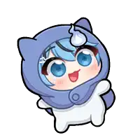 a cartoon character with blue hair is wearing a blue cat hat