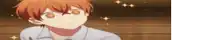 a close up of a person 's face with orange hair and a white shirt .