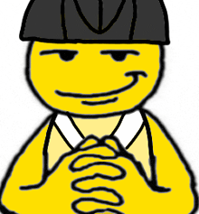 a cartoon drawing of a yellow smiley face with a black hat
