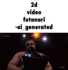 a man is holding a book in front of a sign that says 2d video futanari ai generated