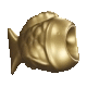 a pixel art of a gold fish with a hole in its mouth .