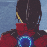 the back of a person with a blue circle on the back