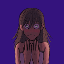 a drawing of a girl with purple eyes