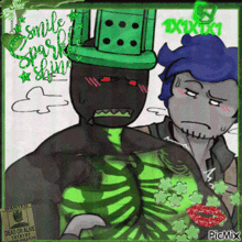 a picture of a skeleton and a man with a wanted poster