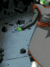 a cartoon of a man holding a green frog in his hand