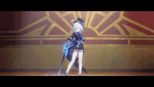 a girl with white hair and a crown on her head is holding a sword