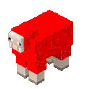 a red sheep is standing on a white background in a minecraft video game .