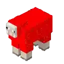 a red sheep is standing on a white background in a minecraft video game .