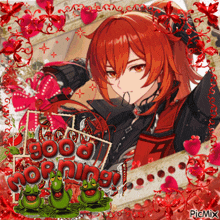a picture of a boy with red hair and the words good morning on it