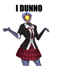 a robot in a school uniform with the words " i dunno " above it