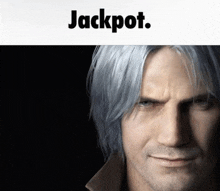 a close up of a man 's face with the words jackpot above it
