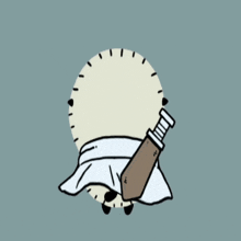 a cartoon drawing of a sheep holding a bottle