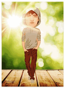 a cartoon of a boy wearing a hooded sweatshirt