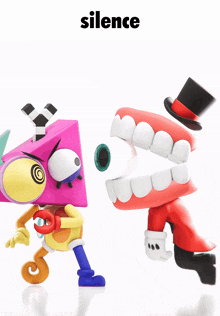 a cartoon character with a top hat is standing next to another cartoon character with teeth and the word silence above them