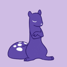 a cartoon drawing of a purple animal with white spots on its tail