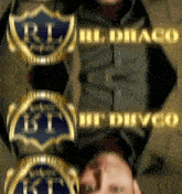 a blurred image of a man with the words " il drago " written in gold